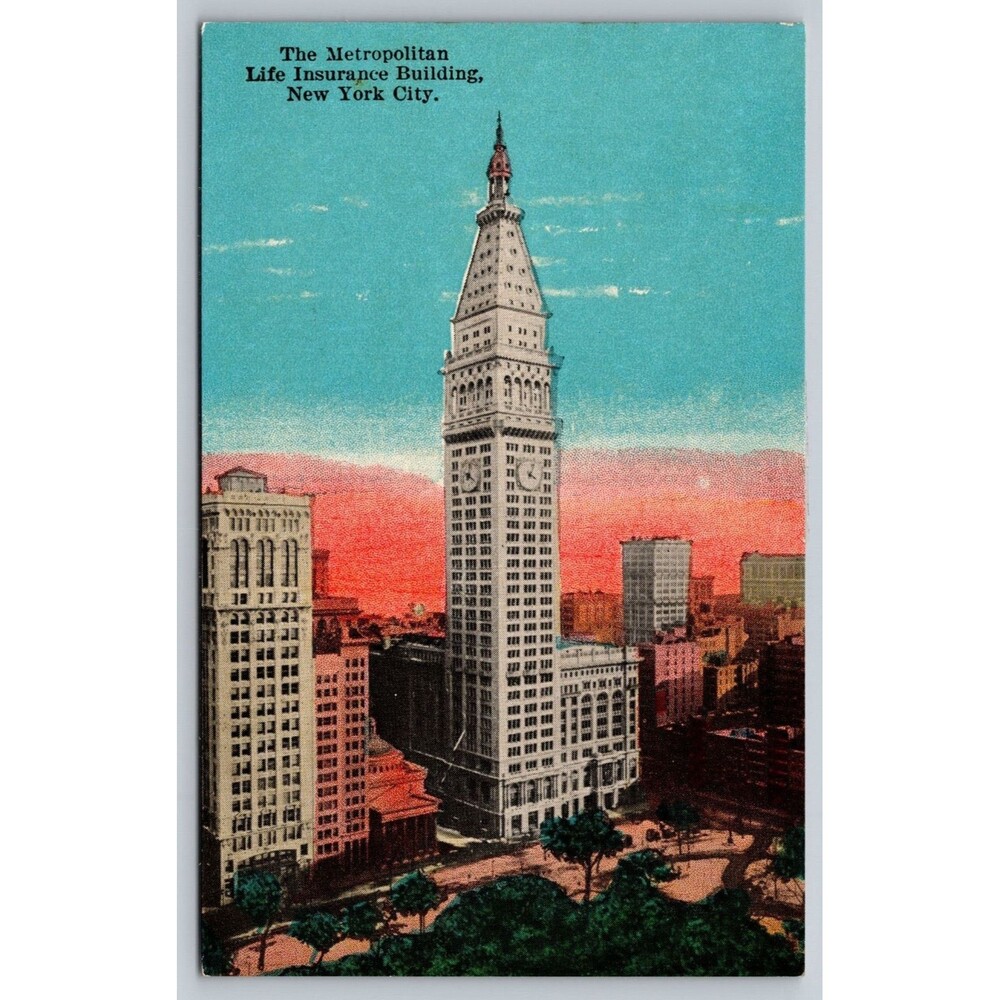 Vtg Postcard NYC Metropolitan Life Insurance Building Madison Square Art Deco